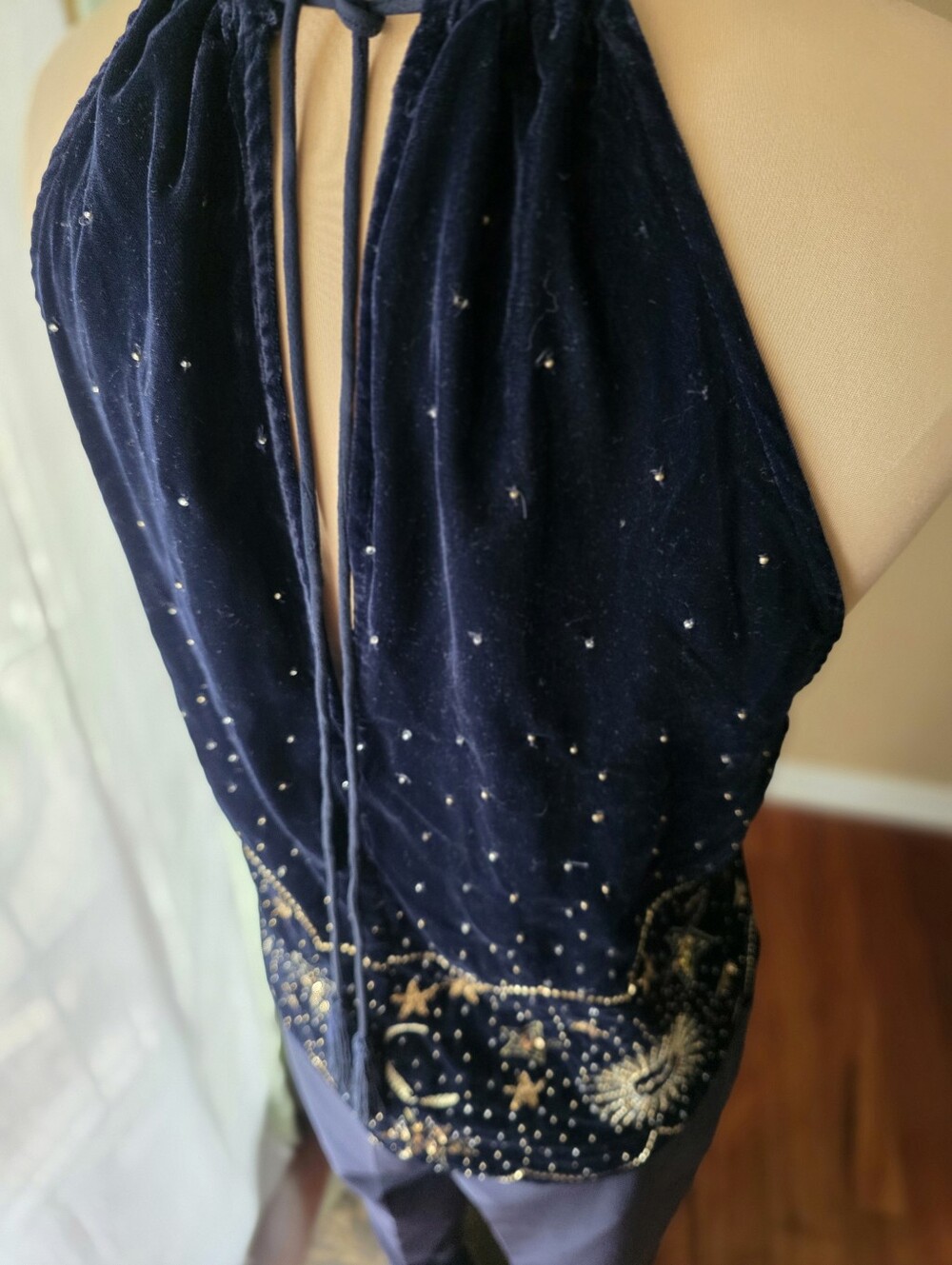 Free People Midnight Magic Beaded Moon Star Velvet Celestial Halter Tank Top L - Picture 8 of 12